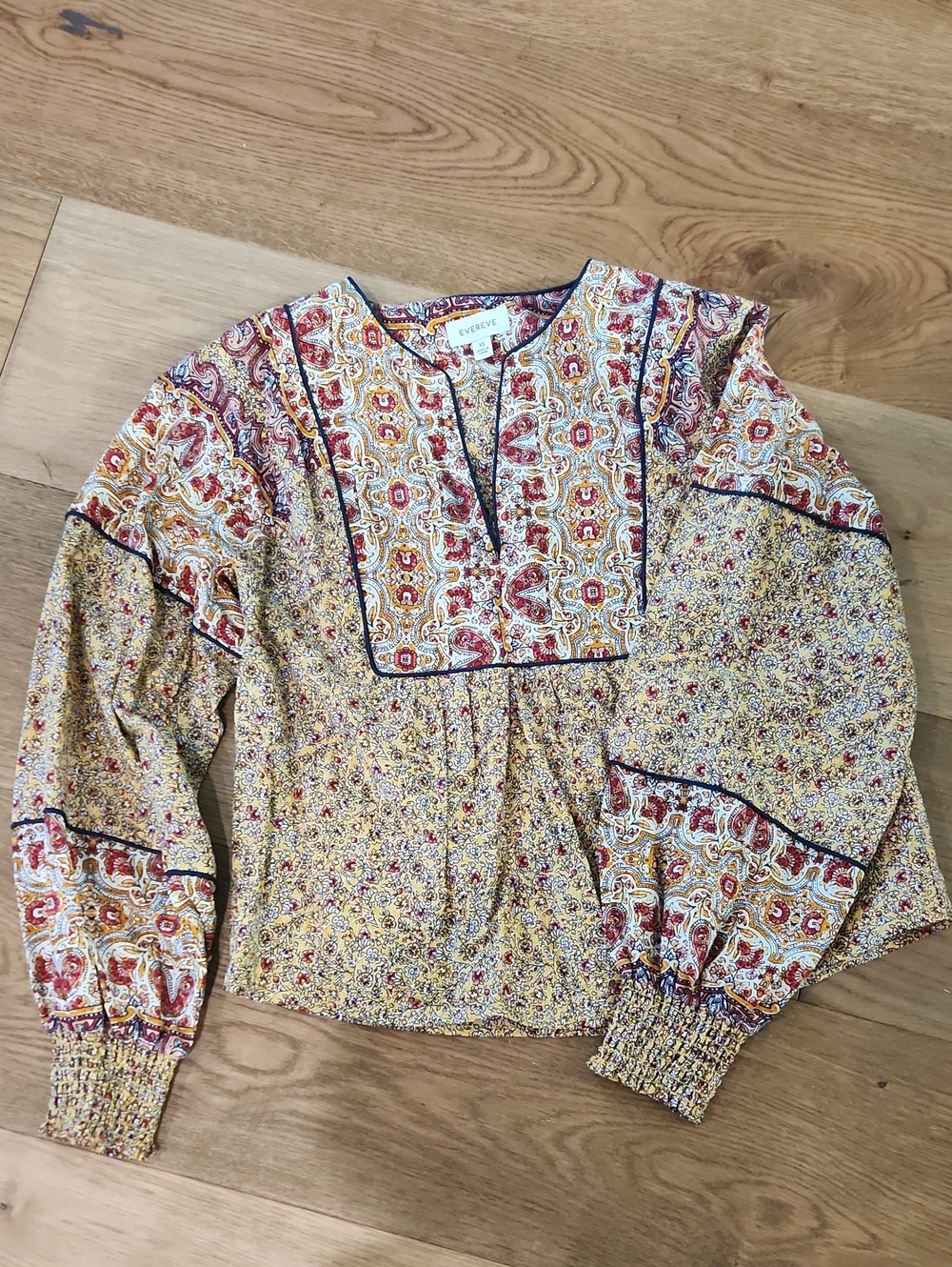 Evereve Yellow Multicolor Boho Peasant Blouse